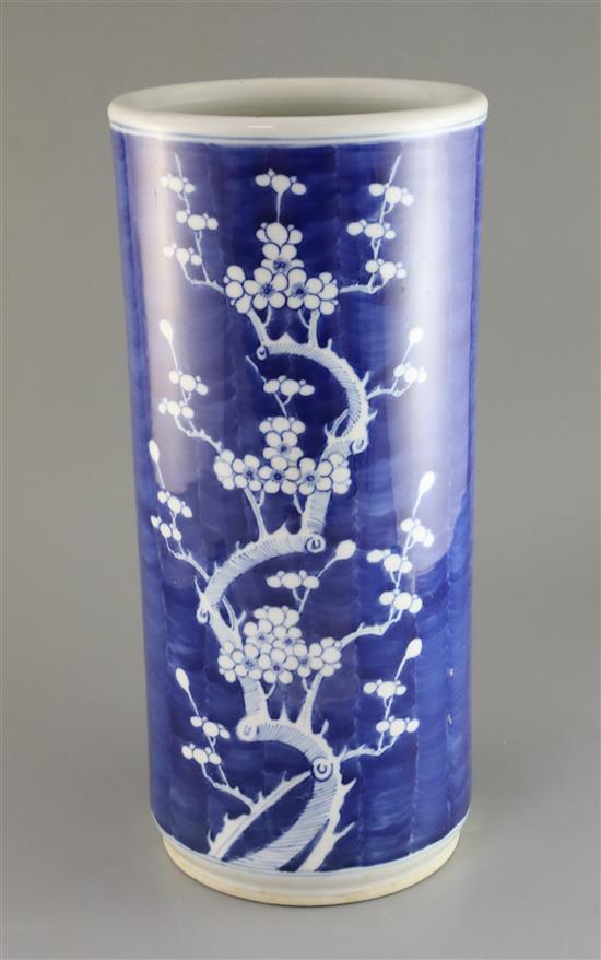 A Chinese blue and white stick stand, c.1900, H. 47cm